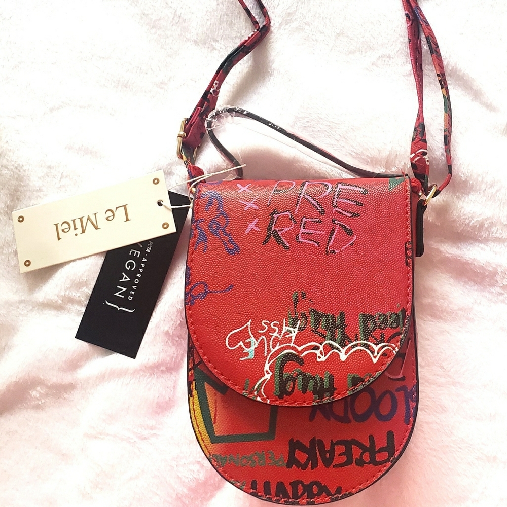 Red Vegan Graffiti  Shoulder Purse